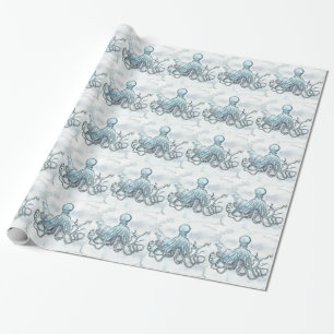 Blue Octopus Glossy Wrapping Paper, 30" x 6' Paper