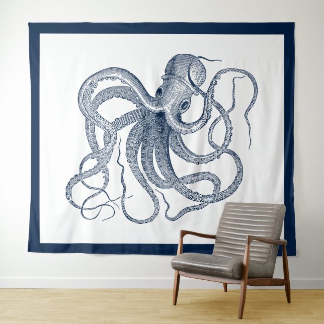 Blue octopus illustration tapestry (In Situ (Horizontal))