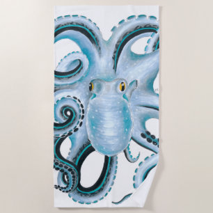 Blue Octopus Ink & Marker Beach Towel