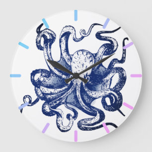 Blue Octopus Large Clock
