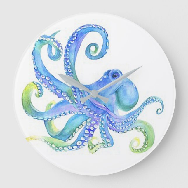 “Blue Octopus”  Large Clock (Front)