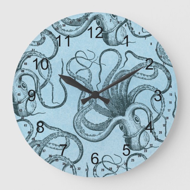 Blue Octopus Large Clock (Front)