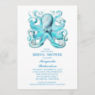 blue octopus nautical beach bridal shower invitation