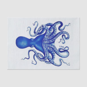 Blue Octopus on off white background  Tissue Paper