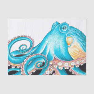 Blue Octopus On White Ink Tissue Paper