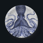Blue Octopus Paper Plate<br><div class="desc">Blue Octopus 3 by Fab Funky. Features a blue-purple octopus with a book page for a background.|190413D</div>
