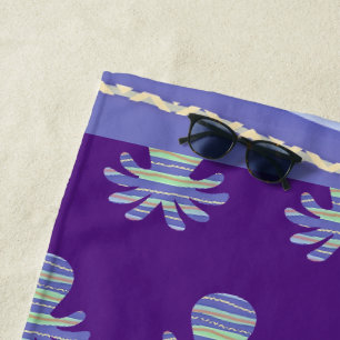 Blue Octopus Purple Beach Towel