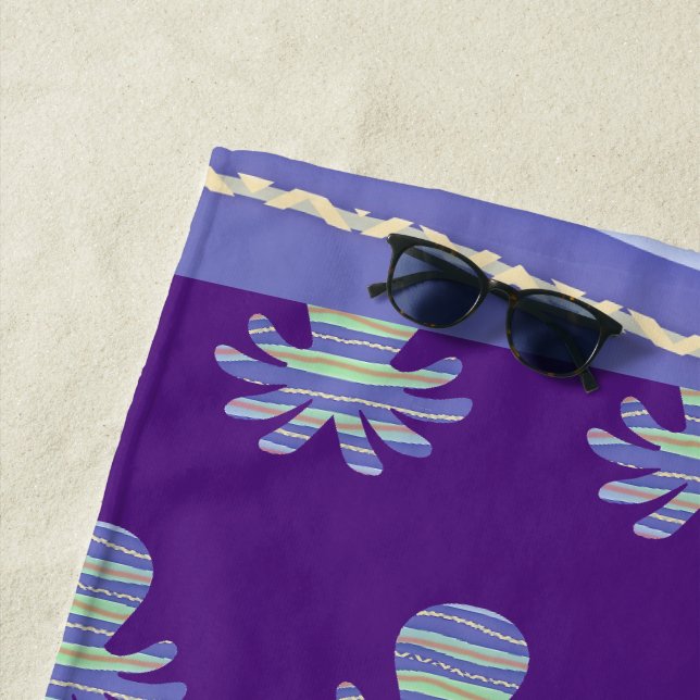 Blue Octopus Purple  Beach Towel (In Situ)
