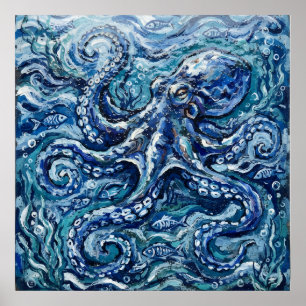 Blue Octopus Sea Life Poster