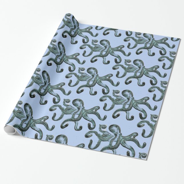 Blue Octopus Thunder_Cove Wrapping Paper (Unrolled)