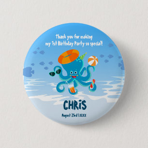  Blue Octopus Under the Sea Boy Birthday Party 6 Cm Round Badge