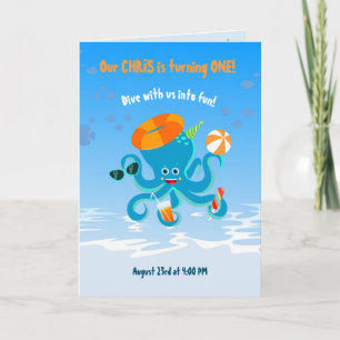 Blue Octopus Under the Sea Boy Birthday Party Invitation
