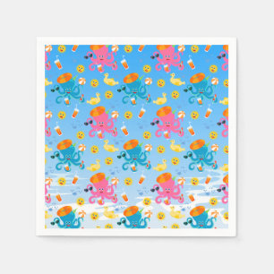  Blue Octopus Under the Sea Boy Birthday Party Napkin