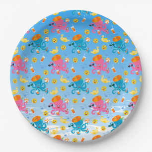 Blue Octopus Under the Sea Boy Birthday Party Paper Plate