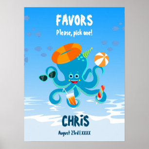 Blue Octopus Under the Sea Boy Birthday Party Poster