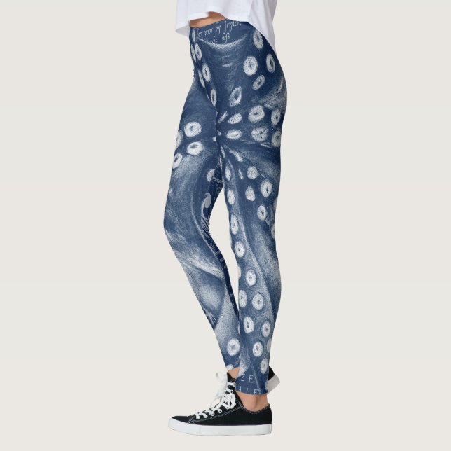 Blue Octopus Vintage Map Chic Leggings (Left)