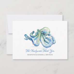 Blue Octopus Wedding Thank You Card