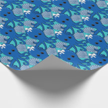 Blue Octopus with Bow Wrapping Paper