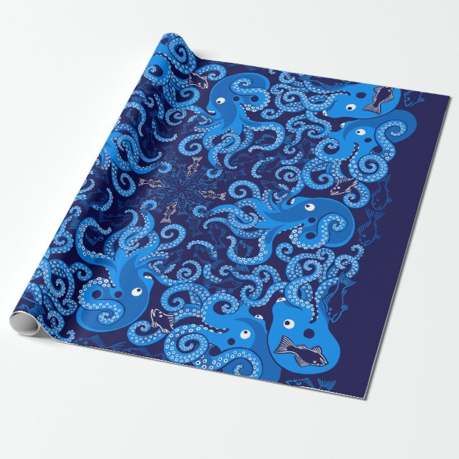 Blue Octopus  Wrapping Paper (Unrolled)