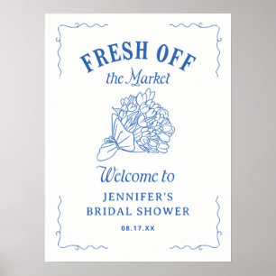 Blue Off The Market Bridal Shower Welcome Sign