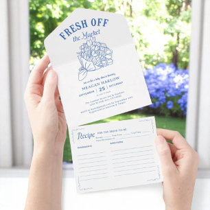 Blue Off The Market Farmer's Market Bridal Shower All In One Invitation