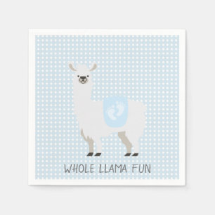 Blue & Off-White Gender Neutral Llama Baby Shower Napkin