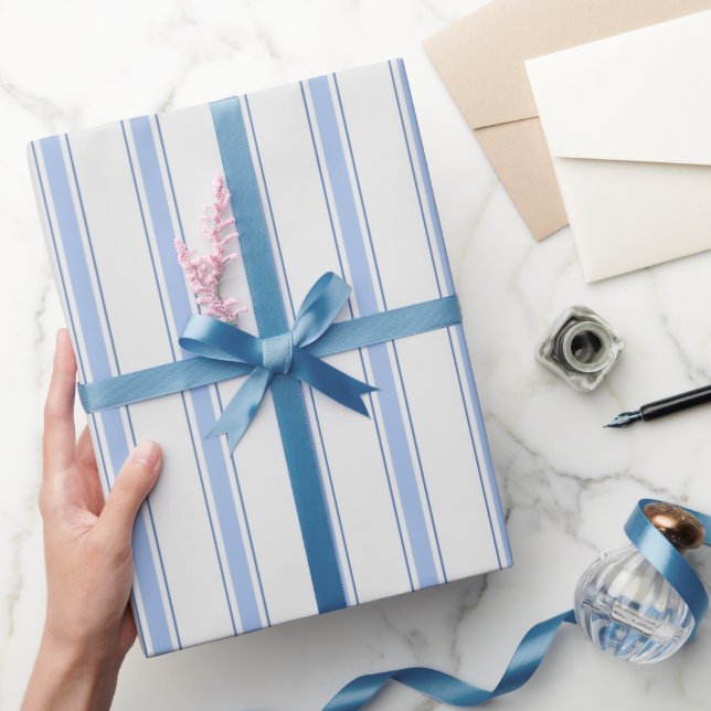 Blue & Off-White Stripes Wrapping Paper (Gifting)