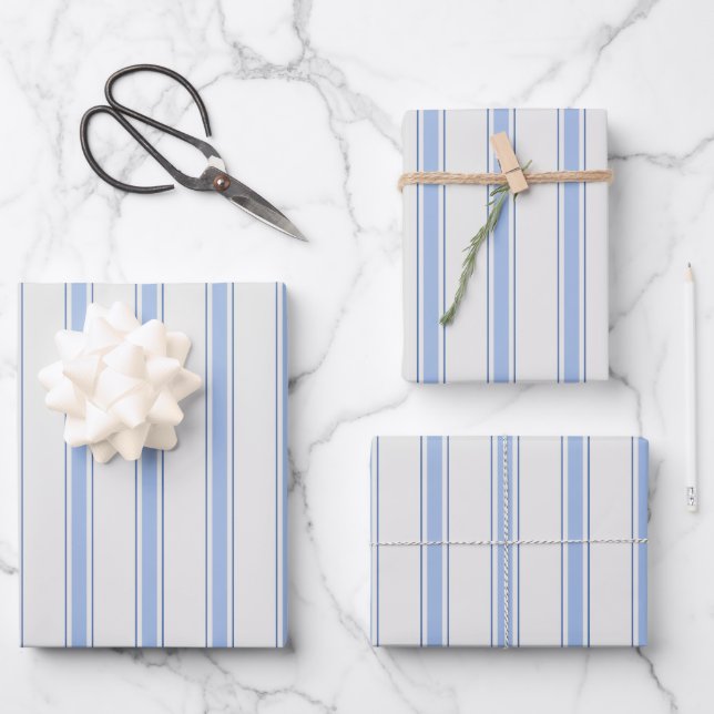 Blue & Off-White Stripes Wrapping Paper Sheet (Front)
