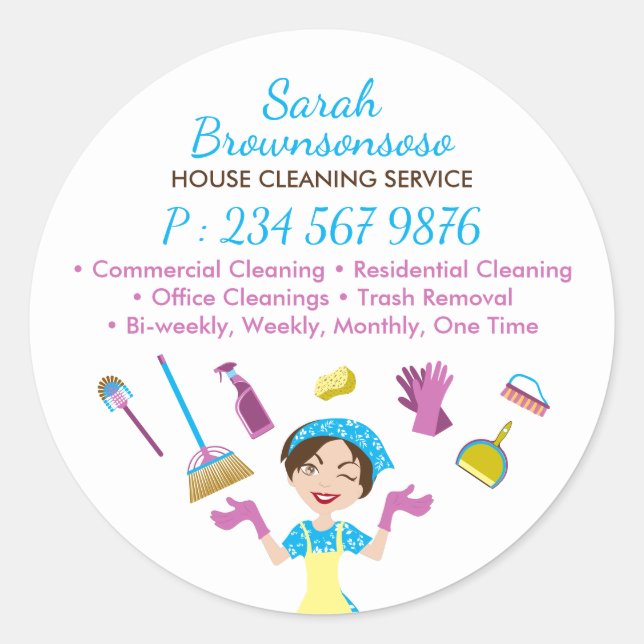 Blue Office Janitorial Maid House Cleaner Classic Round Sticker (Front)