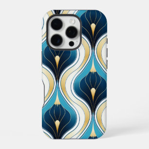 Blue Ogee Art Deco Inspired Gold Cream iPhone 16 Pro Case