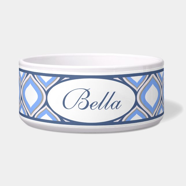 Blue Ogee Personalised Ceramic Dog Bowl (Front)