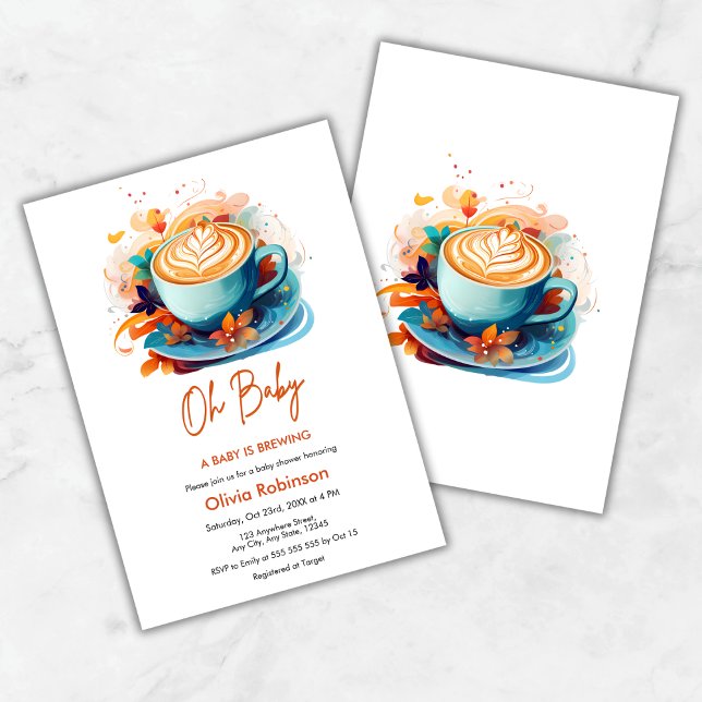 Blue Oh Baby A Baby is Brewing Coffee Baby Shower  Invitation (Blue Oh Baby A Baby is Brewing Coffee Baby Shower Invitation )