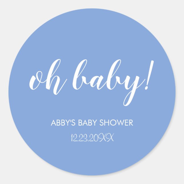 Blue Oh Baby Baby Shower Classic Round Sticker (Front)