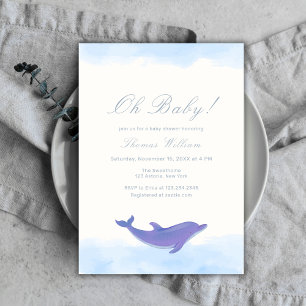 Blue Oh Baby Beach Ocean Dolphin Baby Shower Invitation