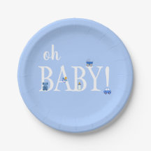 Blue Oh Baby Boy Baby Shower Custom Paper Plate