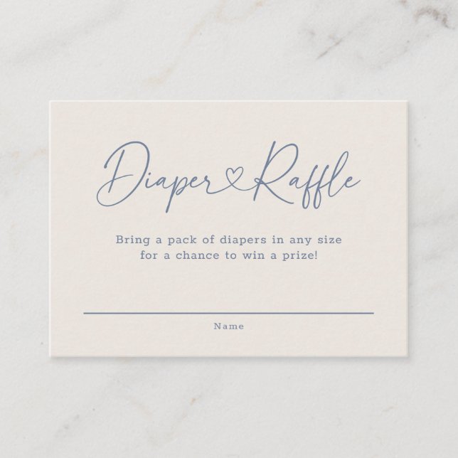 Blue Oh Baby Heart Calligraphy Diaper Raffle Enclosure Card (Front)