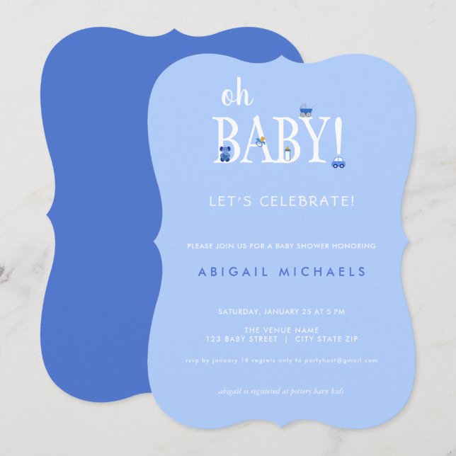 Blue Oh Baby It's a Boy Baby Shower In Invitation (Front/Back)