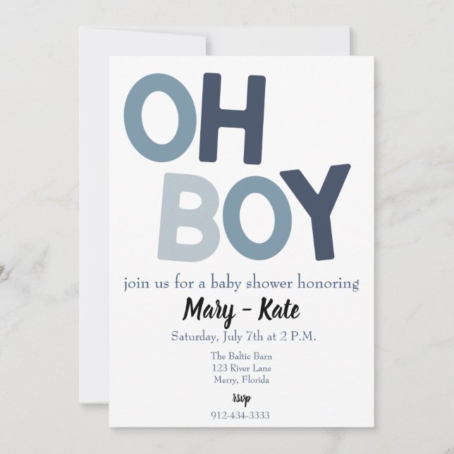Blue OH BOY baby boy shower Invitation (Front)