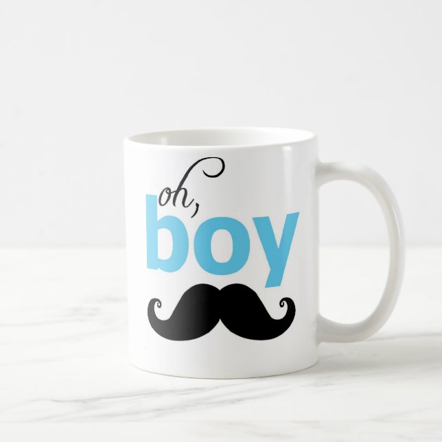 Blue Oh Boy Moustache Statement Mug (Right)