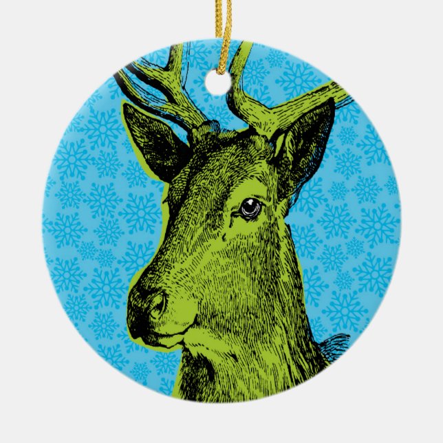 Blue Oh Deer Christmas Ornament (Front)