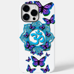 Blue ohm mandala design with purple butterflies  Case-Mate iPhone 14 pro max case