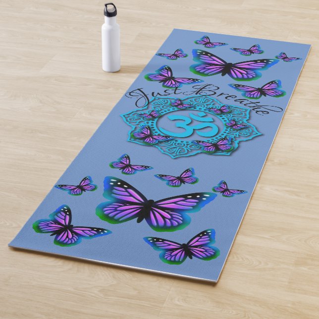 Blue ohm mandala design with purple butterflies yo yoga mat (In Situ)