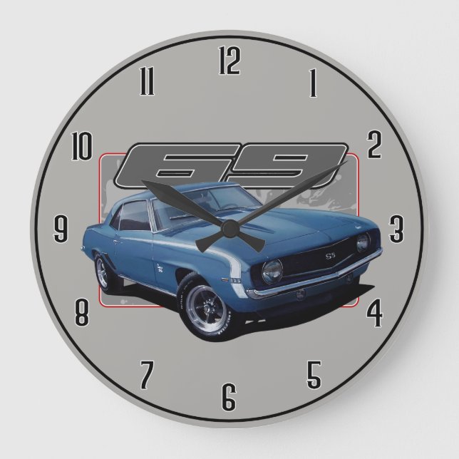 Blue Old Camaro Splash Large Clock (Front)