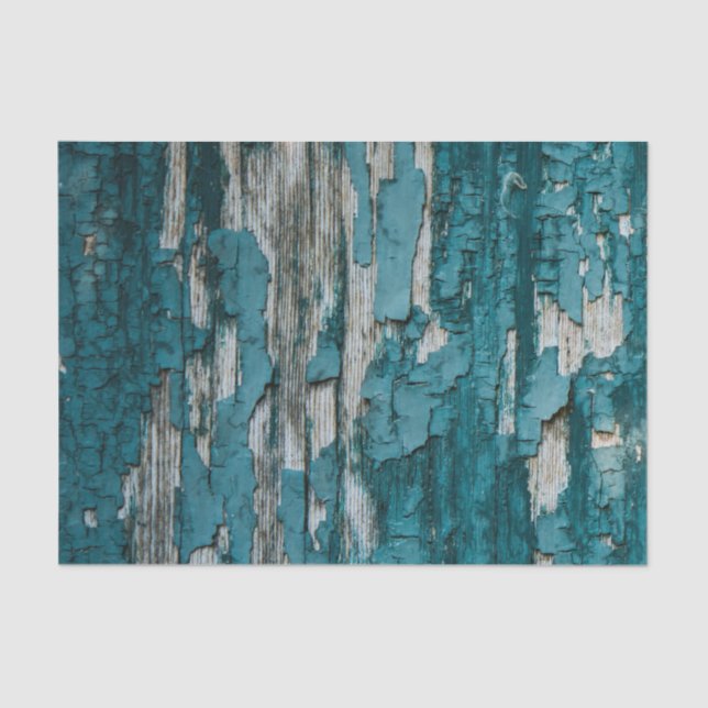 Blue Old Peeling Paint Wood Wall Texture Tissue Paper (Front)