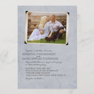 Blue Old Photo Album Page Wedding Invitations