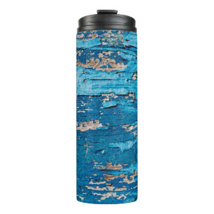 Blue old wooden background thermal tumbler