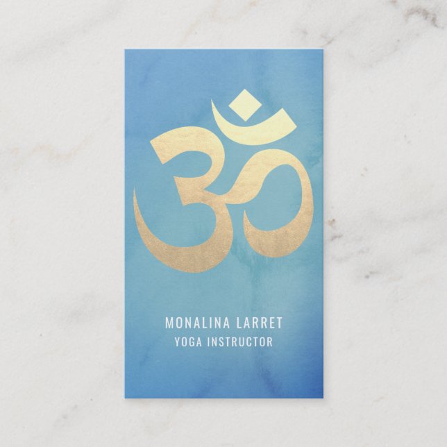 Blue | Om Gold Meditation Symbol Yoga Instructor Business Card (Front)