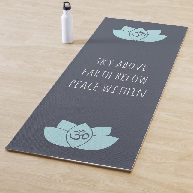Blue Om & Lotus Flower Sky Above Earth Below Peace Yoga Mat (In Situ)