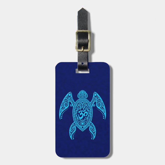 Blue Om Sea Turtle Luggage Tag (Front Vertical)