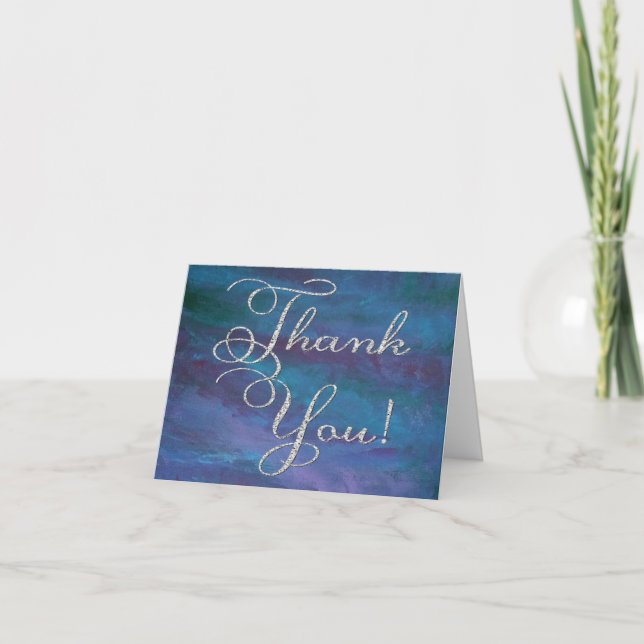 Blue-Ombre Abstract | Dark Turquoise Teal Purple Thank You Card (Front)